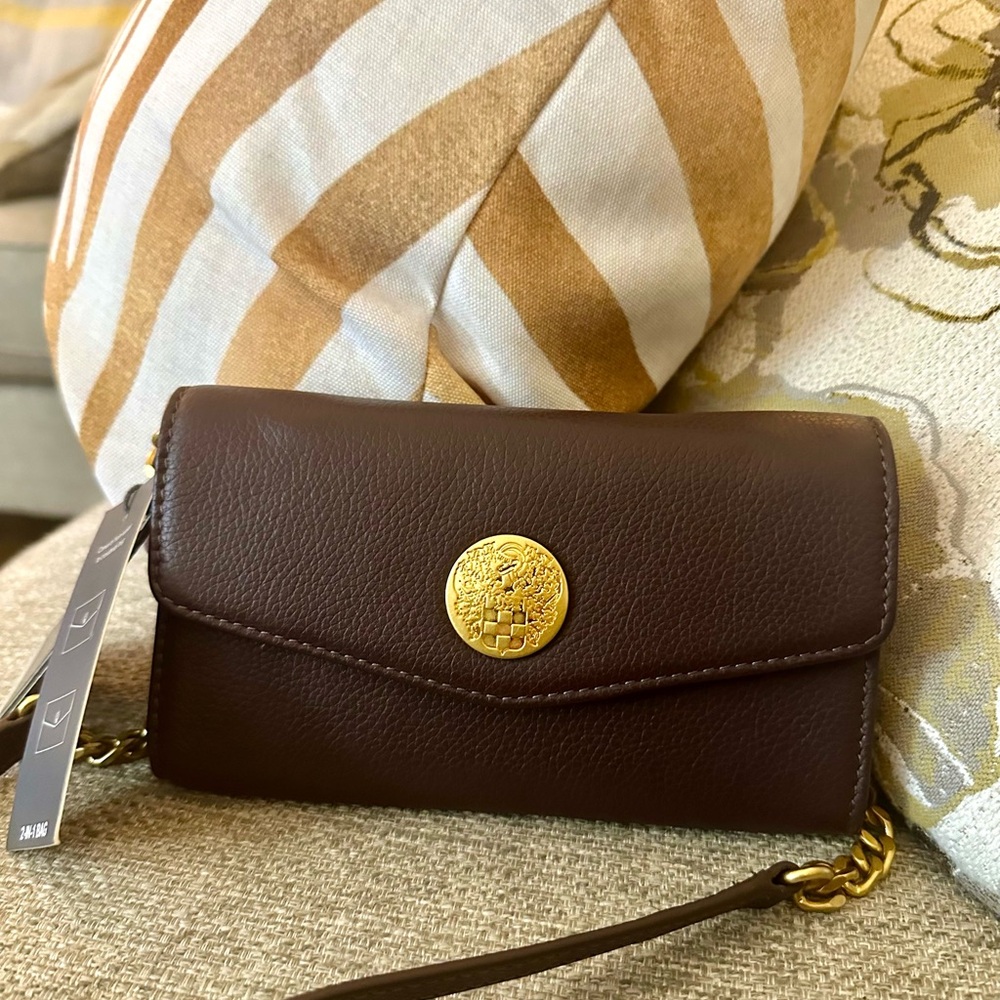 Vince Camuto Omari Leather Wallet on Chain WOC Crossbody NWT Black Cherry - Picture 7 of 12